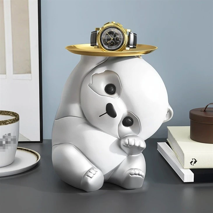 Cute Panda Holding Tray Statue
